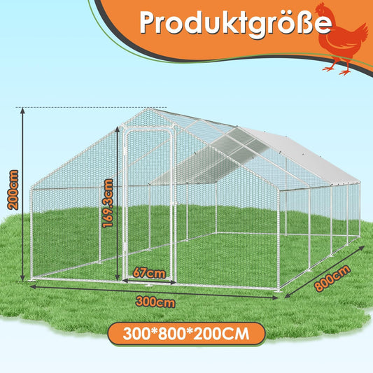 Gallinero Jaulas Para Animales Pequeños, 3 X 8 X 2 M, XXL, Con Cerradura De Seguridad Y Paño De Polietileno Impermeable, Ideal Para Pollos Y Otros Animales Pequeños