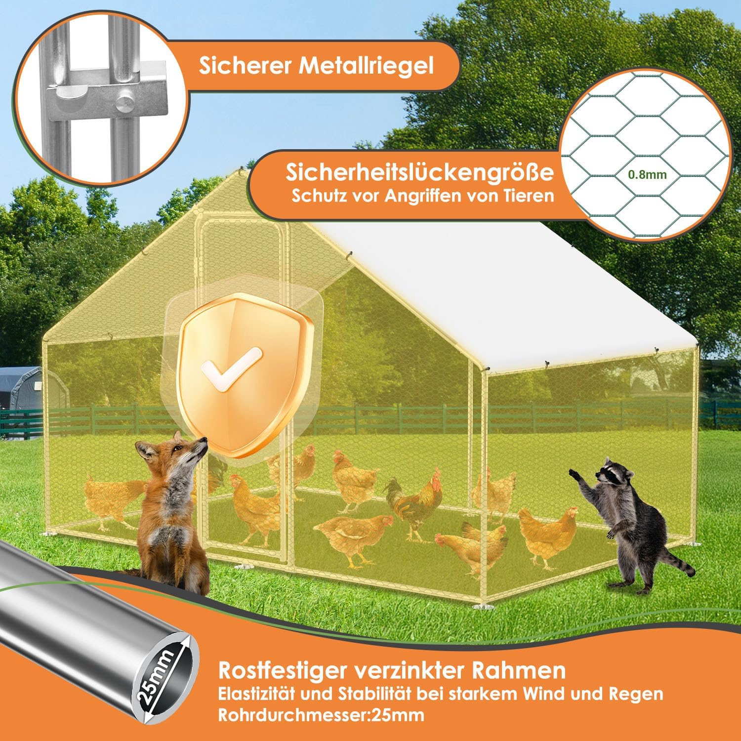Gallinero Jaulas Para Animales Pequeños, 3 X 8 X 2 M, XXL, Con Cerradura De Seguridad Y Paño De Polietileno Impermeable, Ideal Para Pollos Y Otros Animales Pequeños