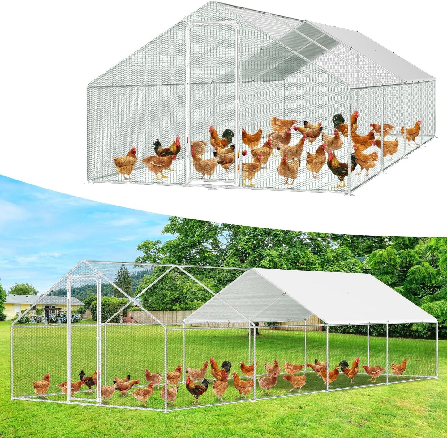 Gallinero Jaulas Para Animales Pequeños, 3 X 8 X 2 M, XXL, Con Cerradura De Seguridad Y Paño De Polietileno Impermeable, Ideal Para Pollos Y Otros Animales Pequeños
