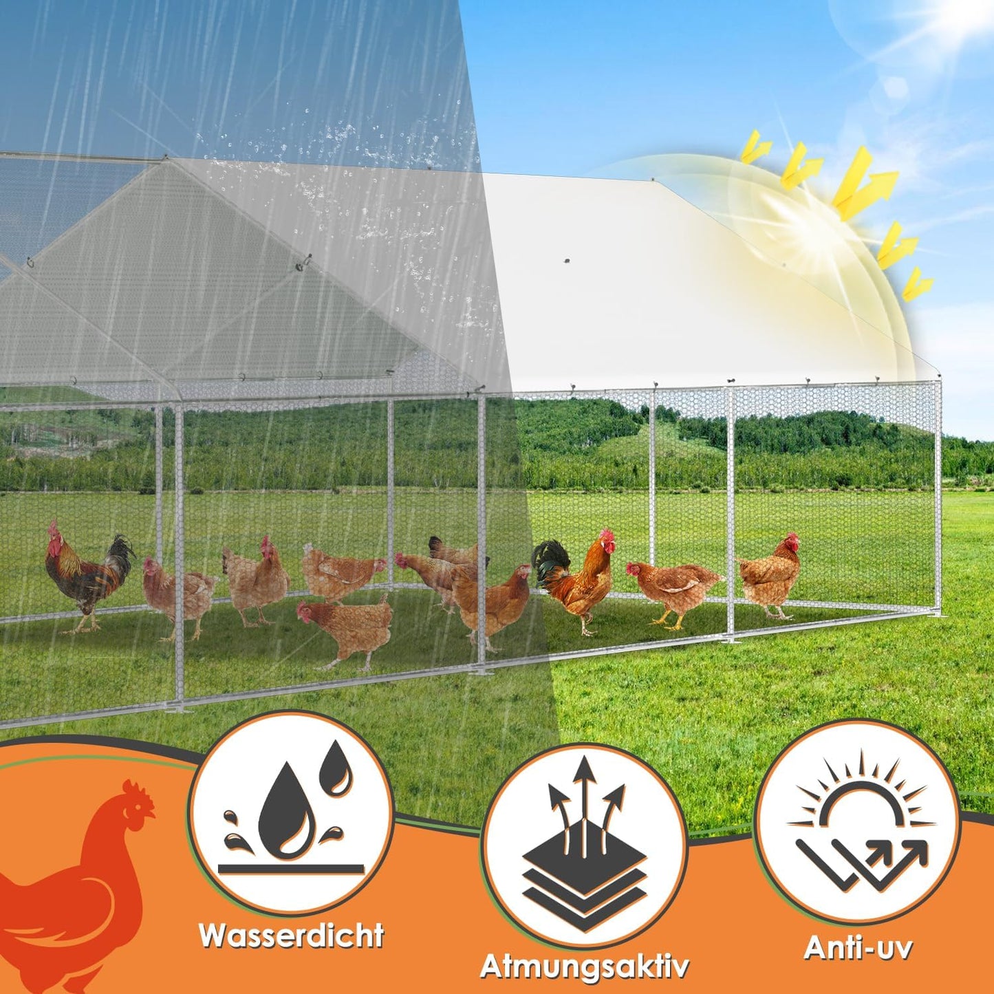 Gallinero Jaulas Para Animales Pequeños, 3 X 8 X 2 M, XXL, Con Cerradura De Seguridad Y Paño De Polietileno Impermeable, Ideal Para Pollos Y Otros Animales Pequeños