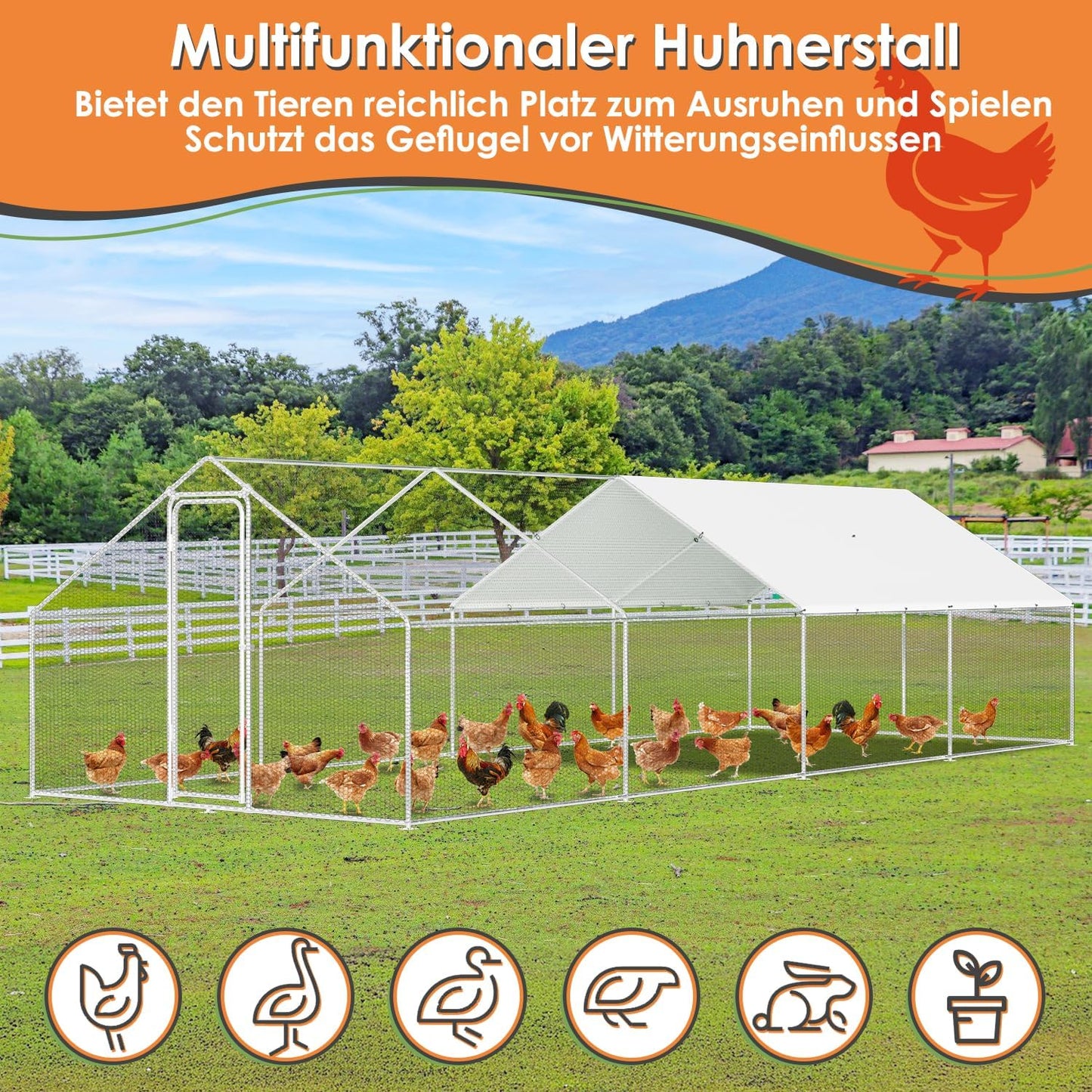 Gallinero Jaulas Para Animales Pequeños, 3 X 8 X 2 M, XXL, Con Cerradura De Seguridad Y Paño De Polietileno Impermeable, Ideal Para Pollos Y Otros Animales Pequeños