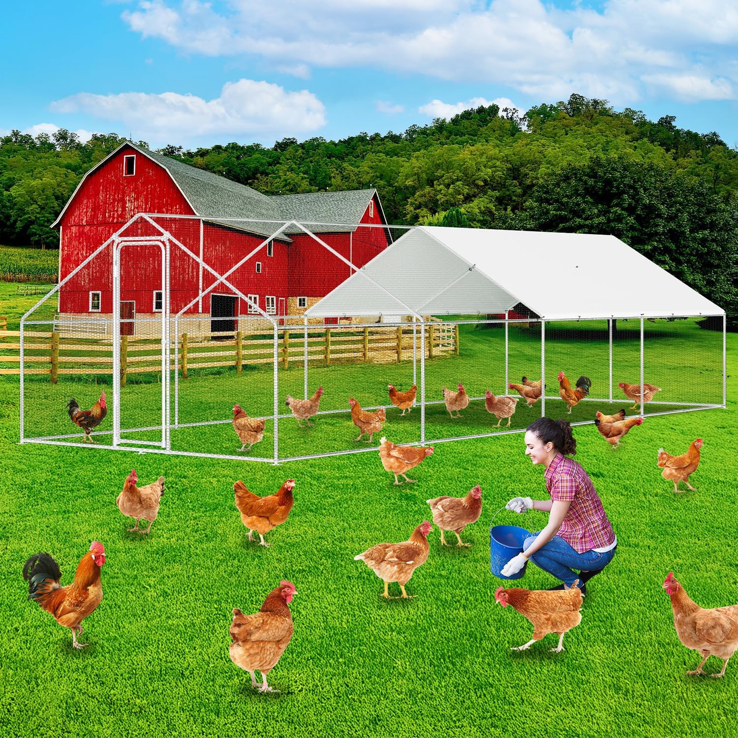 Gallinero Jaulas Para Animales Pequeños, 3 X 8 X 2 M, XXL, Con Cerradura De Seguridad Y Paño De Polietileno Impermeable, Ideal Para Pollos Y Otros Animales Pequeños