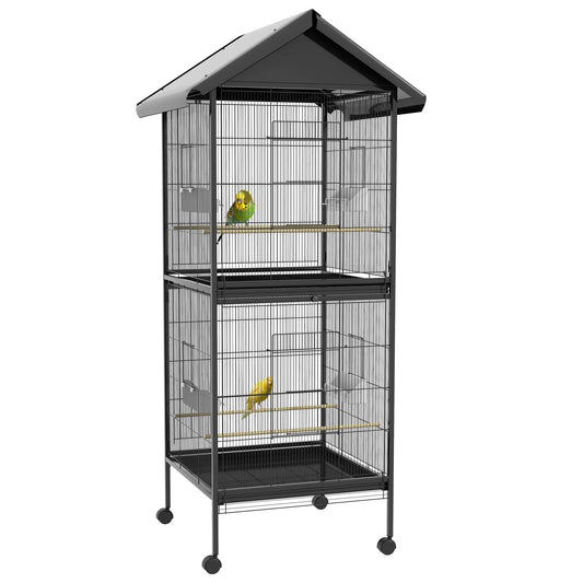 2 in 1 Large 2-Story Bird Cage 78X75X168 Cm Black