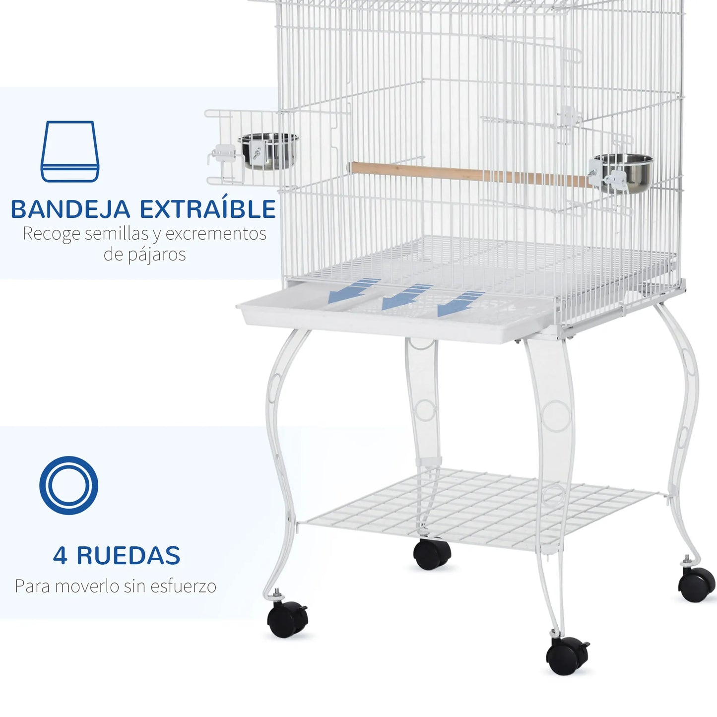 Bird Cage with Wheels Large Cage with Stand Birdhouse with Removable Tray Doors Feeders Perches and Bottom Shelf for Cockatiel Nymph Sun Conure 50X49X137 Cm White