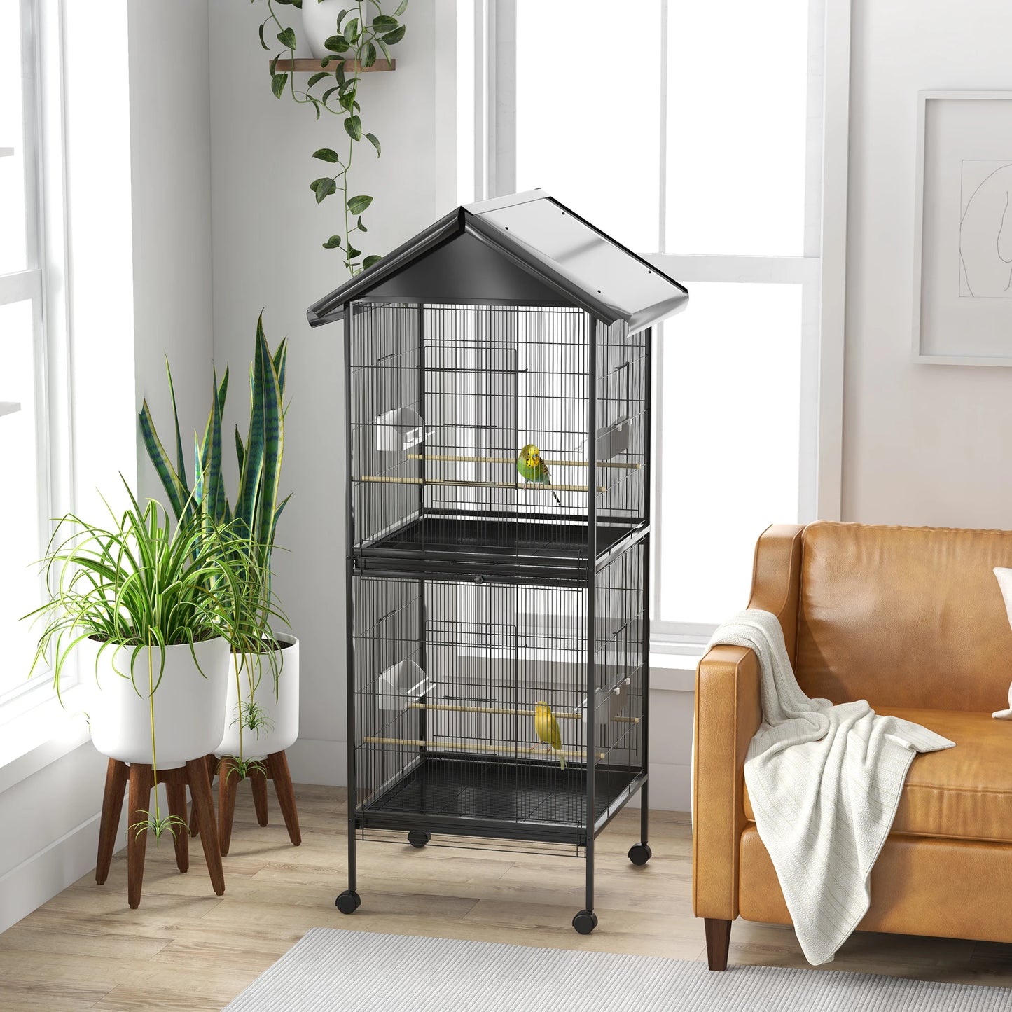 2 in 1 Large 2-Story Bird Cage 78X75X168 Cm Black