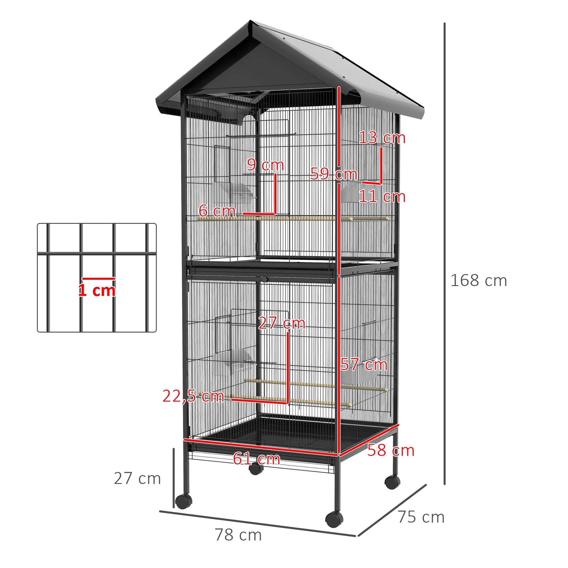 2 in 1 Large 2-Story Bird Cage 78X75X168 Cm Black
