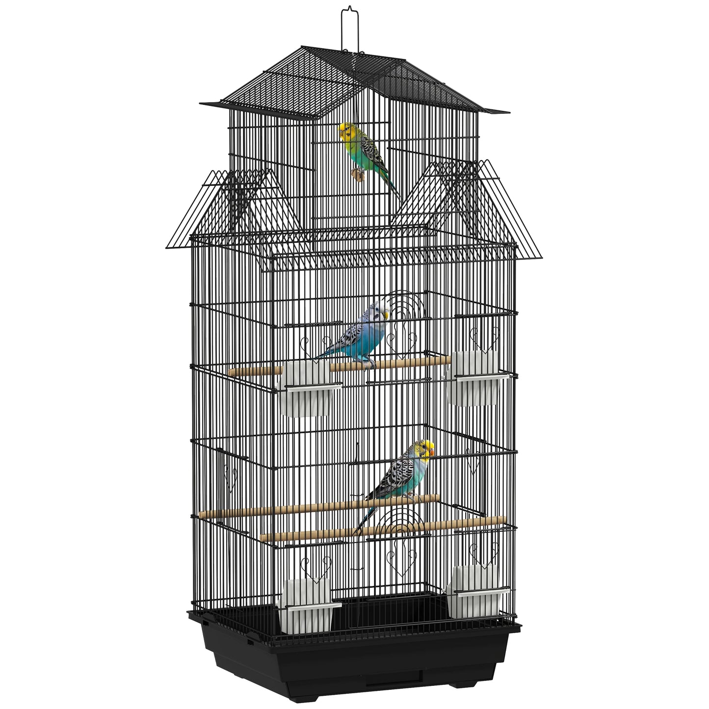 Birdcage Metal Birdcage for Canaries 2 Feeders and Hangers Black Finches