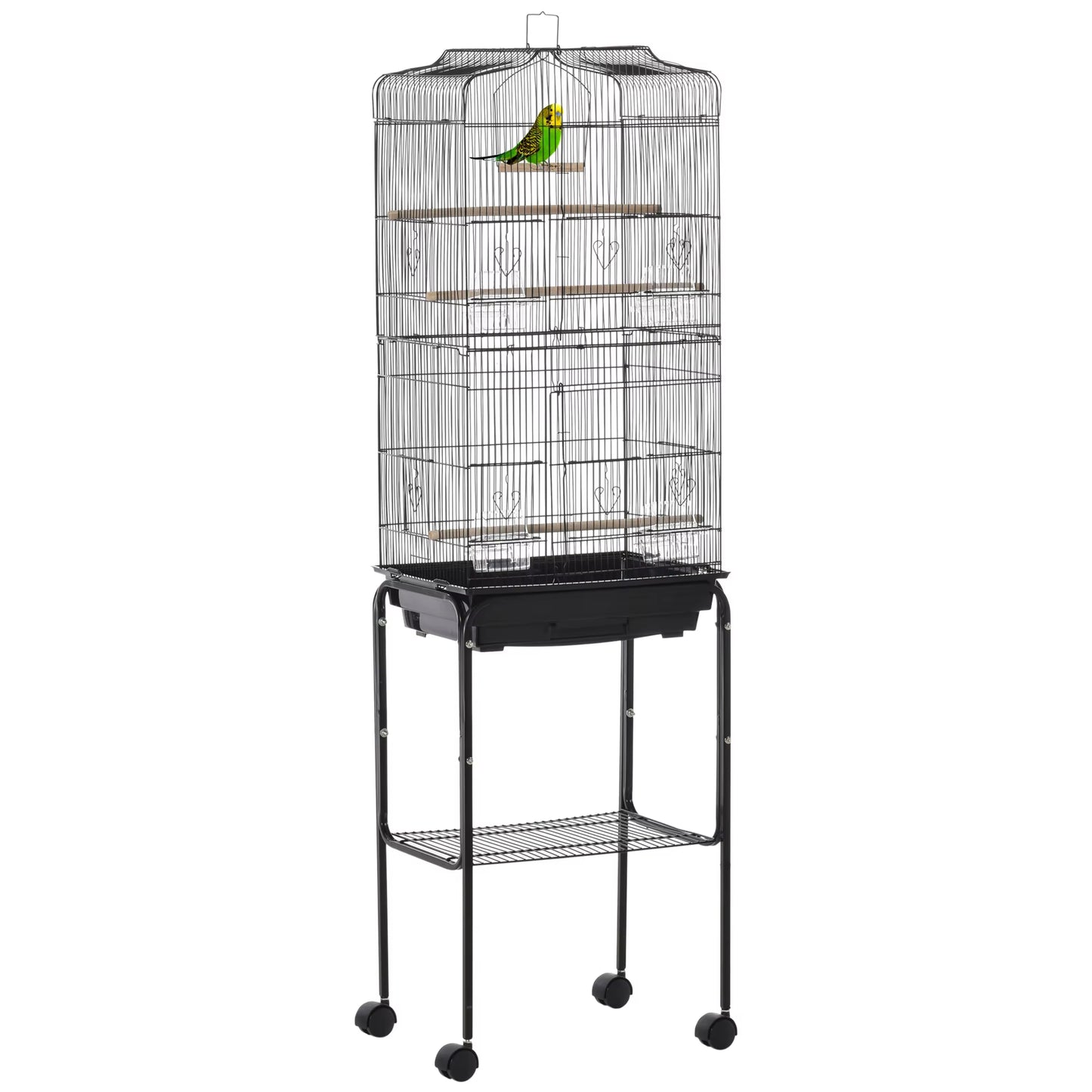 Bird Cage with Support 4 Wheels and Feeders 46.5X36X157 Cm Black