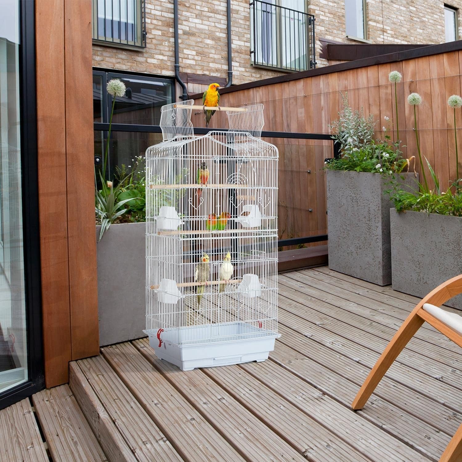 Yaheetech Jaula Para Pájaros Jaula Metálica Para Mascota Aves Loros Canarios 46 X 36 X 92 Cm Blanco