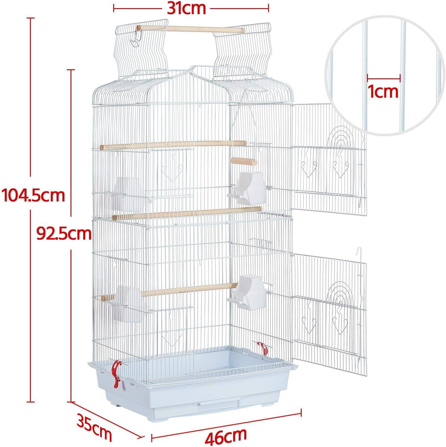Yaheetech Jaula Para Pájaros Jaula Metálica Para Mascota Aves Loros Canarios 46 X 36 X 92 Cm Blanco