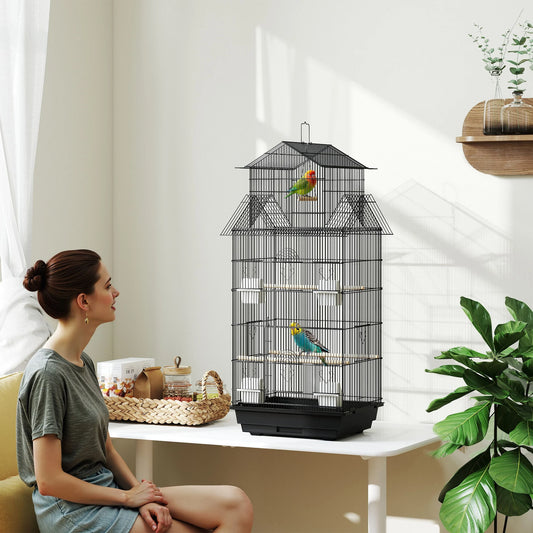 Birdcage Metal Birdcage for Canaries 2 Feeders and Hangers Black Finches