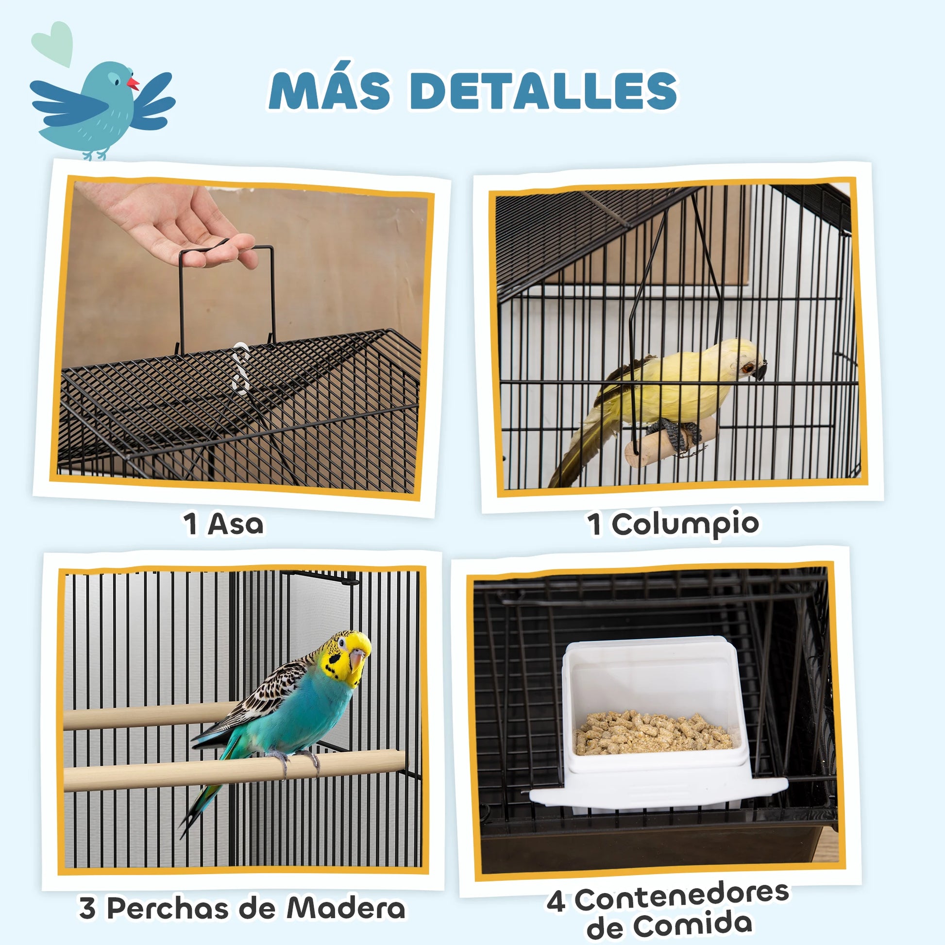 Birdcage Metal Birdcage for Canaries 2 Feeders and Hangers Black Finches