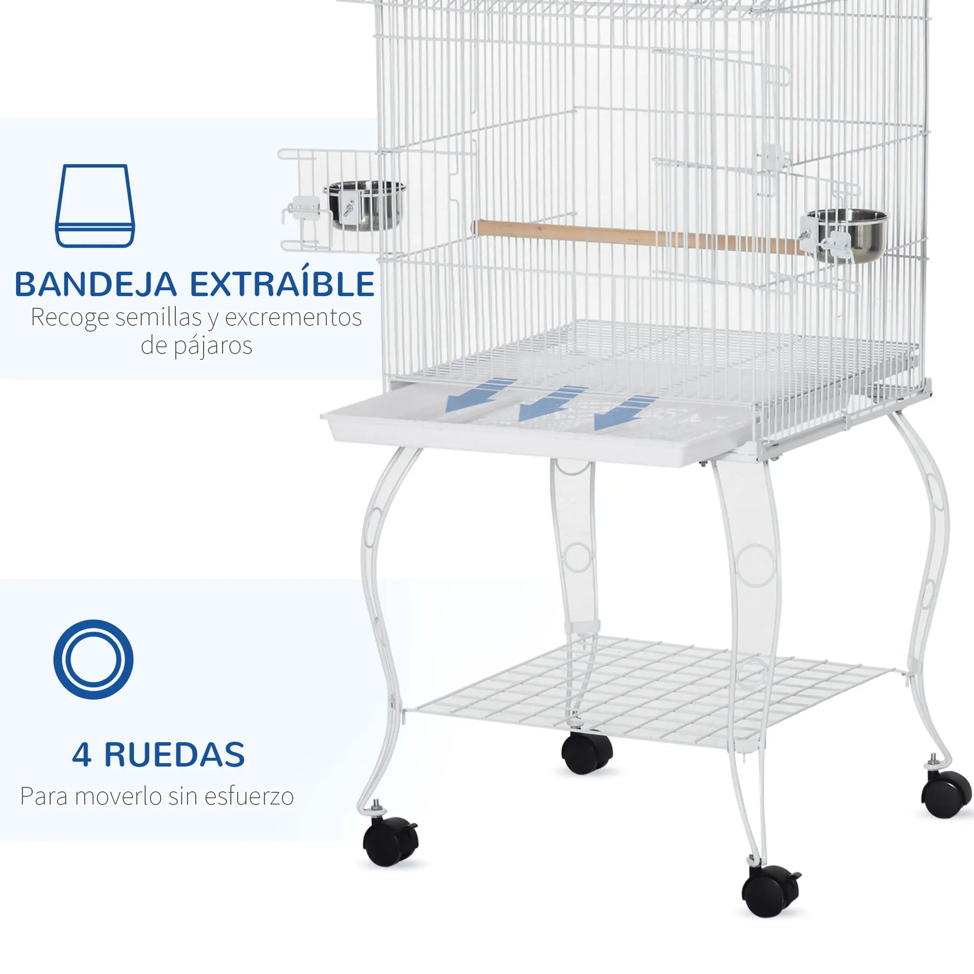 Bird Cage with Wheels Large Cage with Stand Birdhouse with Removable Tray Doors Feeders Perches and Bottom Shelf for Cockatiel Nymph Sun Conure 50X49X137 Cm White