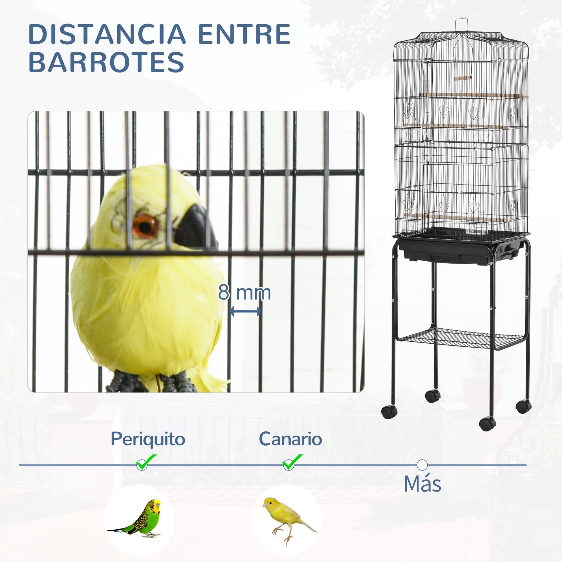 Bird Cage with Support 4 Wheels and Feeders 46.5X36X157 Cm Black