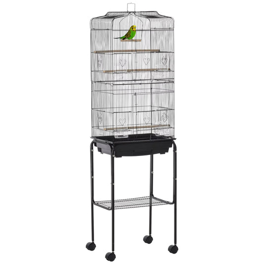 Bird Cage with Support 4 Wheels and Feeders 46.5X36X157 Cm Black
